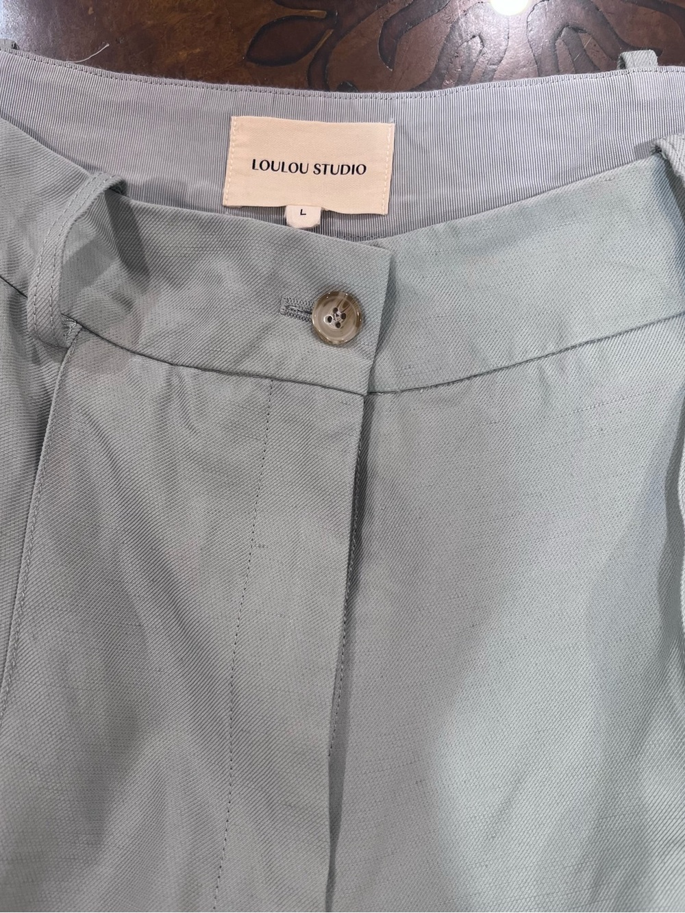 Loulou Studio Menak Wide Leg Pleated Linen Blend Trousers Light Aqua Paris Chic